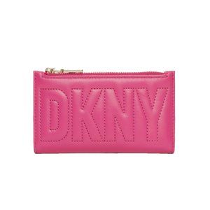 New DKNY Elsa Bifold Card Holder Small Wallet Leather Lipstick Pink